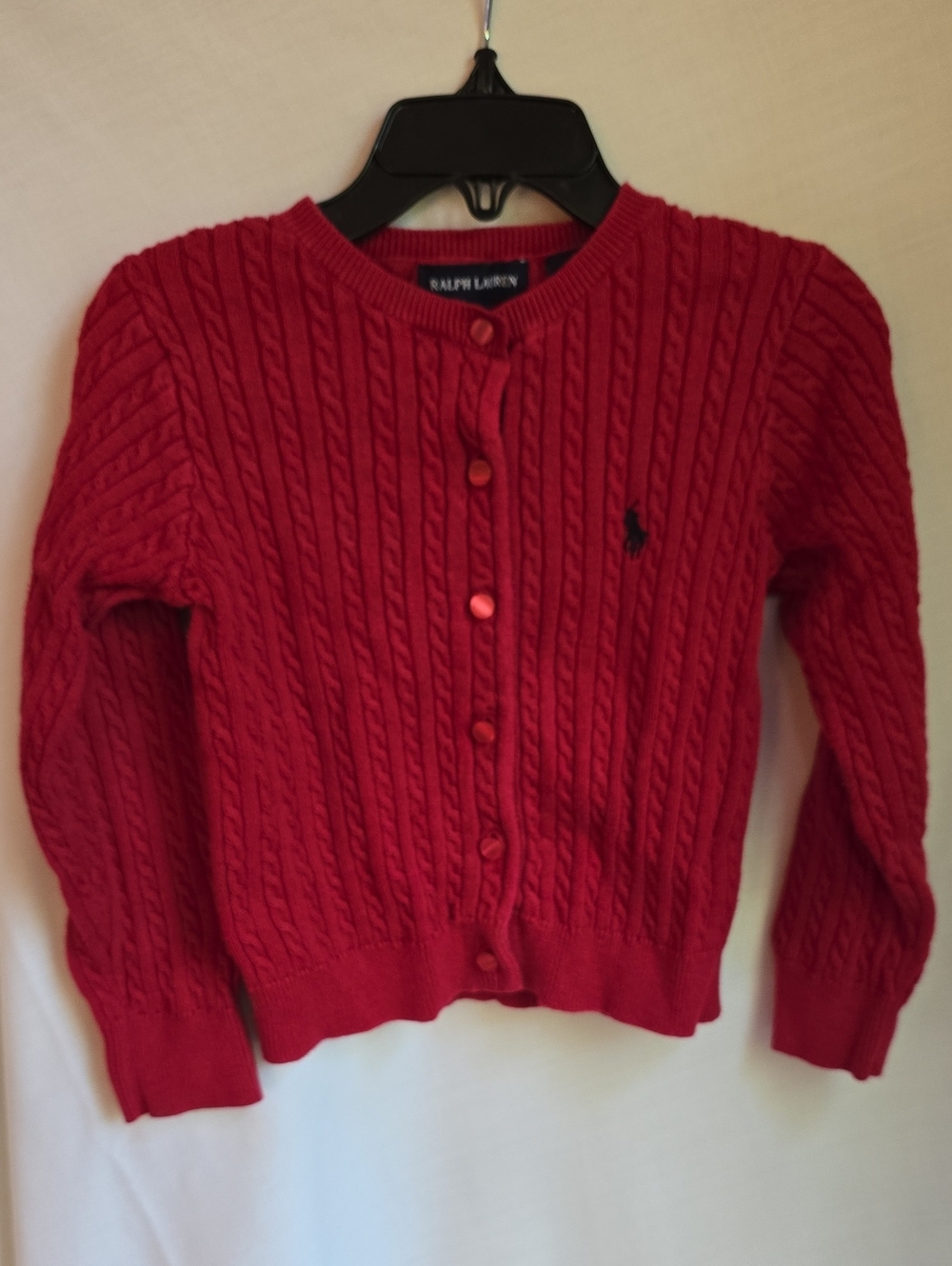 Ralph Lauren Girls Red Cable-Knit Button Cardigan